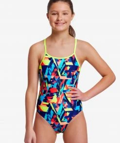 Funkita Girls Swimwear Blocked Bars | Girls Diamond Back One Piece
